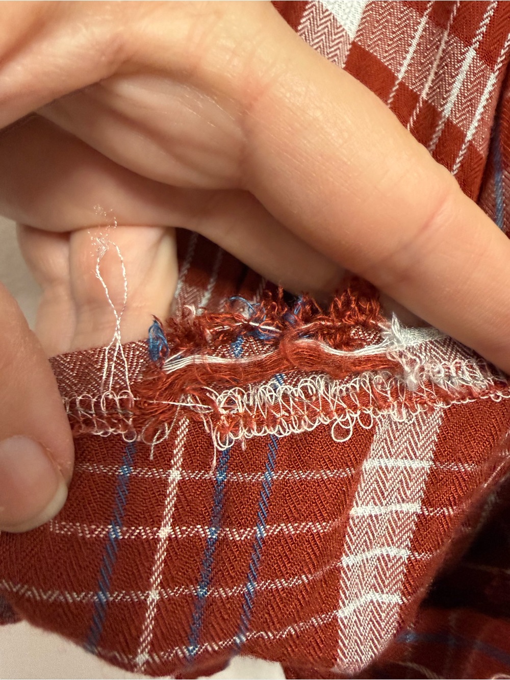 Plaid Ruffle Sleeve Button-Up Blouse – Rust / Blue / White - Picture 7 of 8